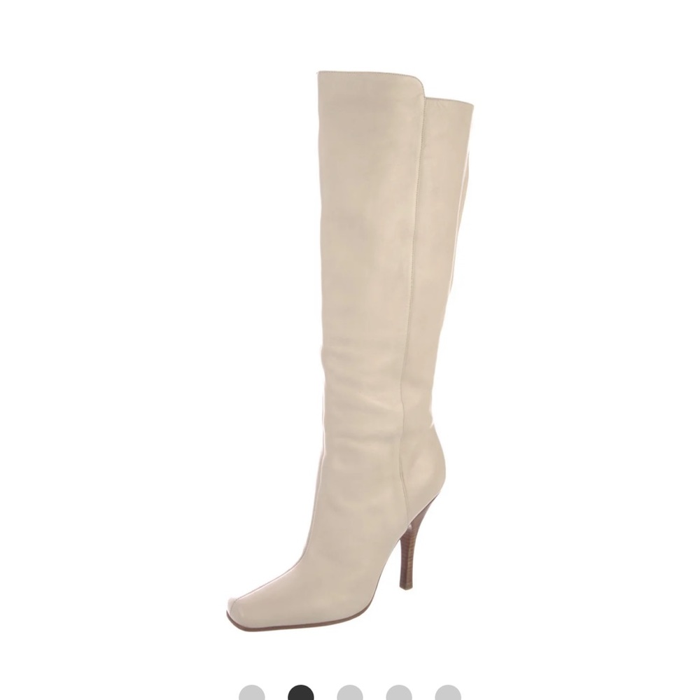 Jimmy Choo cream knee high heeled boots